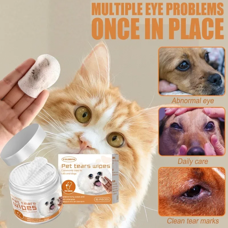 Pet Paper Towels 60PCS Cat Dog Disposable Cleaning Wipes Non-woven Eye Tear Cleaning Ear Stain Remover Wet Towels Grooming Tools pet cleaning wipes