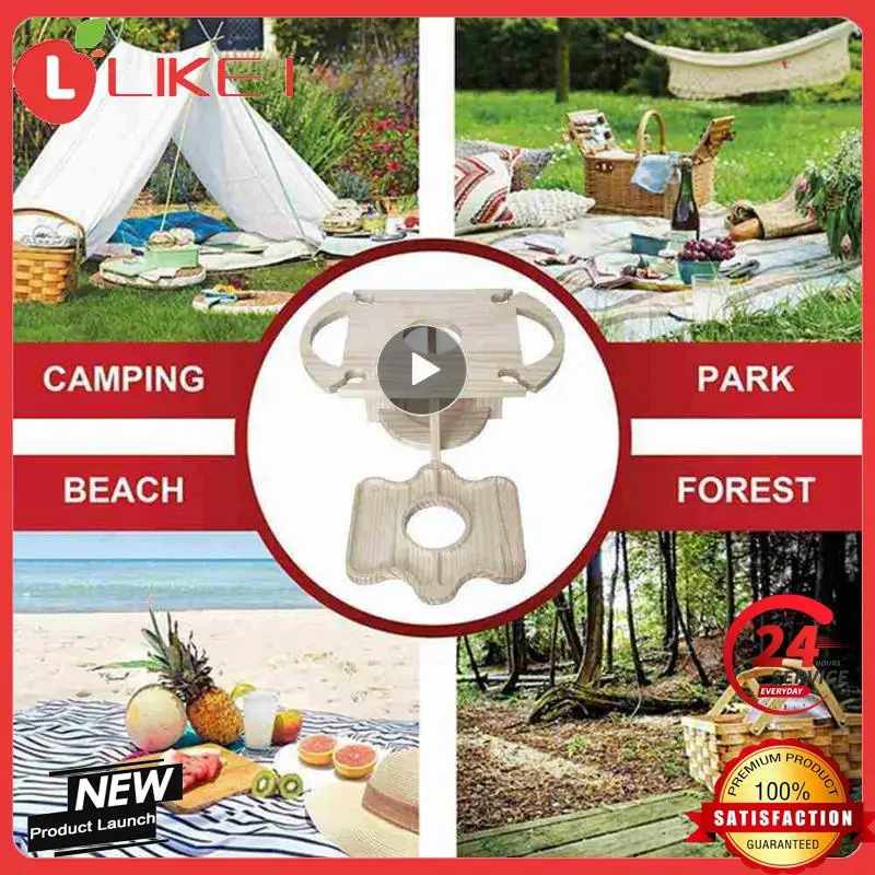 

New Outdoor Wine Table Portable Wine Table Outdoor Picnic Wine Glass Holder For Camping And Dining Removable Mini Wooden Table