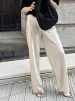 Chic Satin Wide Leg Dress Pants Women's Stylish Elastic Waist Loose Fit Long Trousers for Streetwear Work Solid Color - Image 2