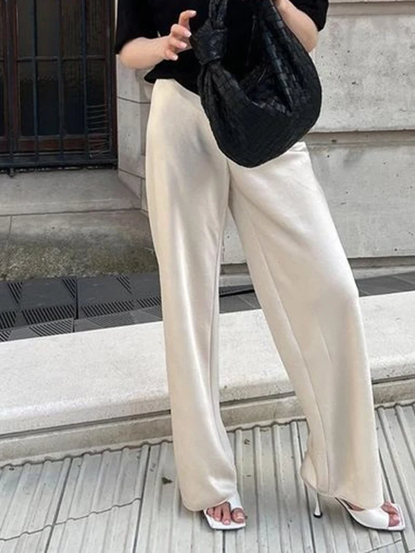 Chic Satin Wide Leg Dress Pants Women' Sty...