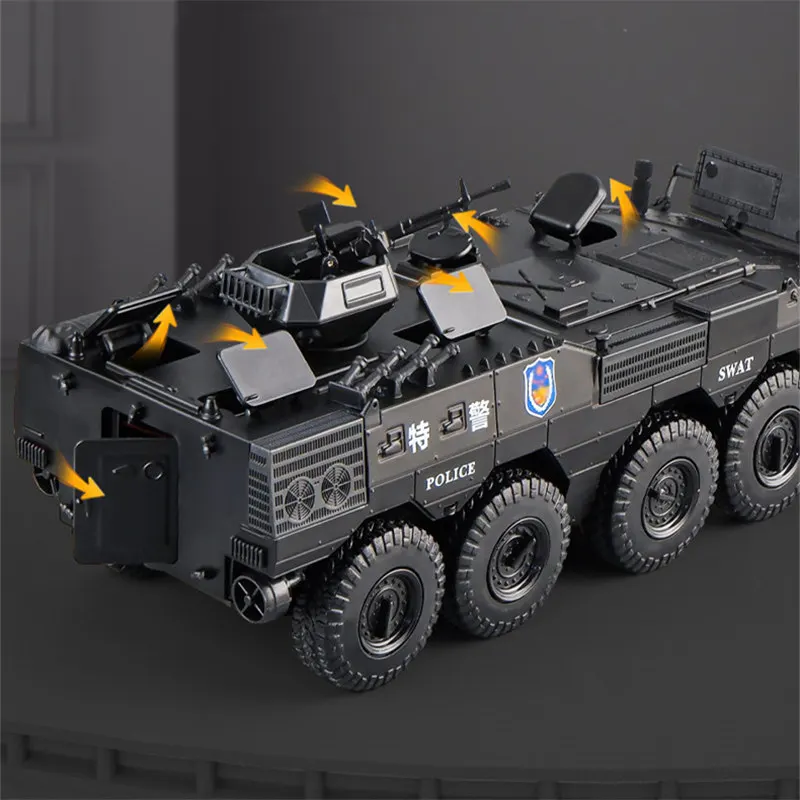 1:24 Alloy Armored Car Truck Model Diecast Toy Police Infantry Fighting Vehicles Explosion Proof Car Model Sound Light Kids Gift 5