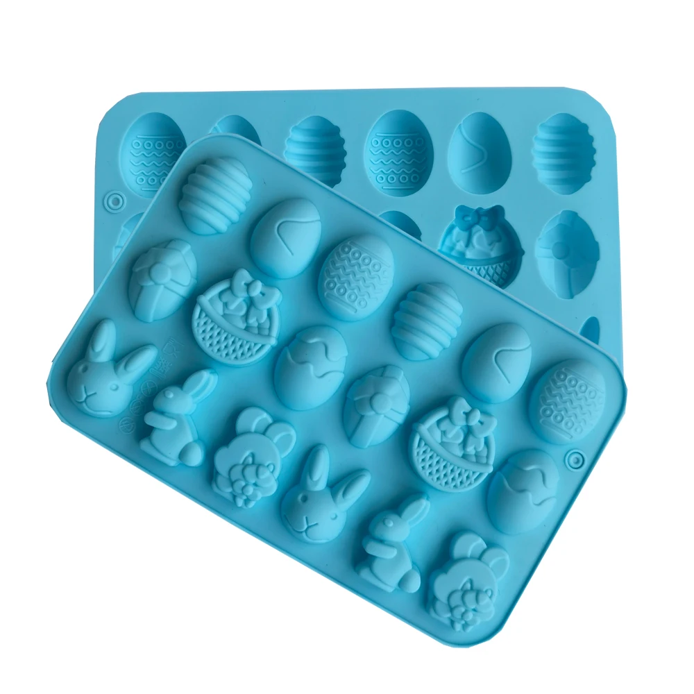 Easter Bunny Face Blue Ice Cube Chocolate Soap Rubber Tray 2 Pack