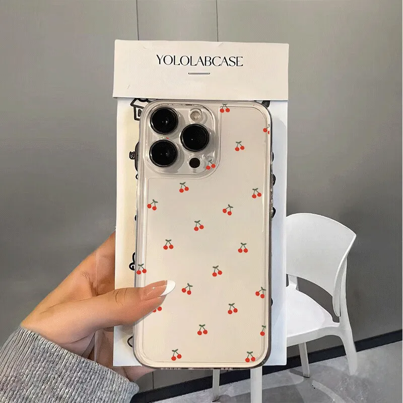 Red Cherry Daisy Transparent Silicone TPU Phone Case Cover