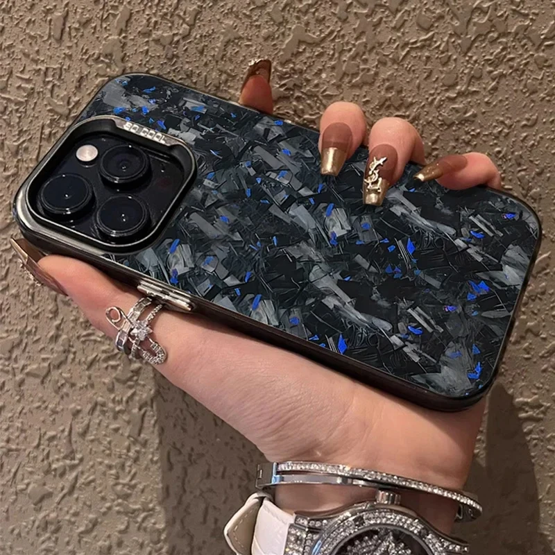 Imitation Forged Carbon Fiber Plating Case for iPhone 11 12 13 14 15 16 Pro Max XS X XR 8 7 Plus Shockproof Matte Hard Cover
