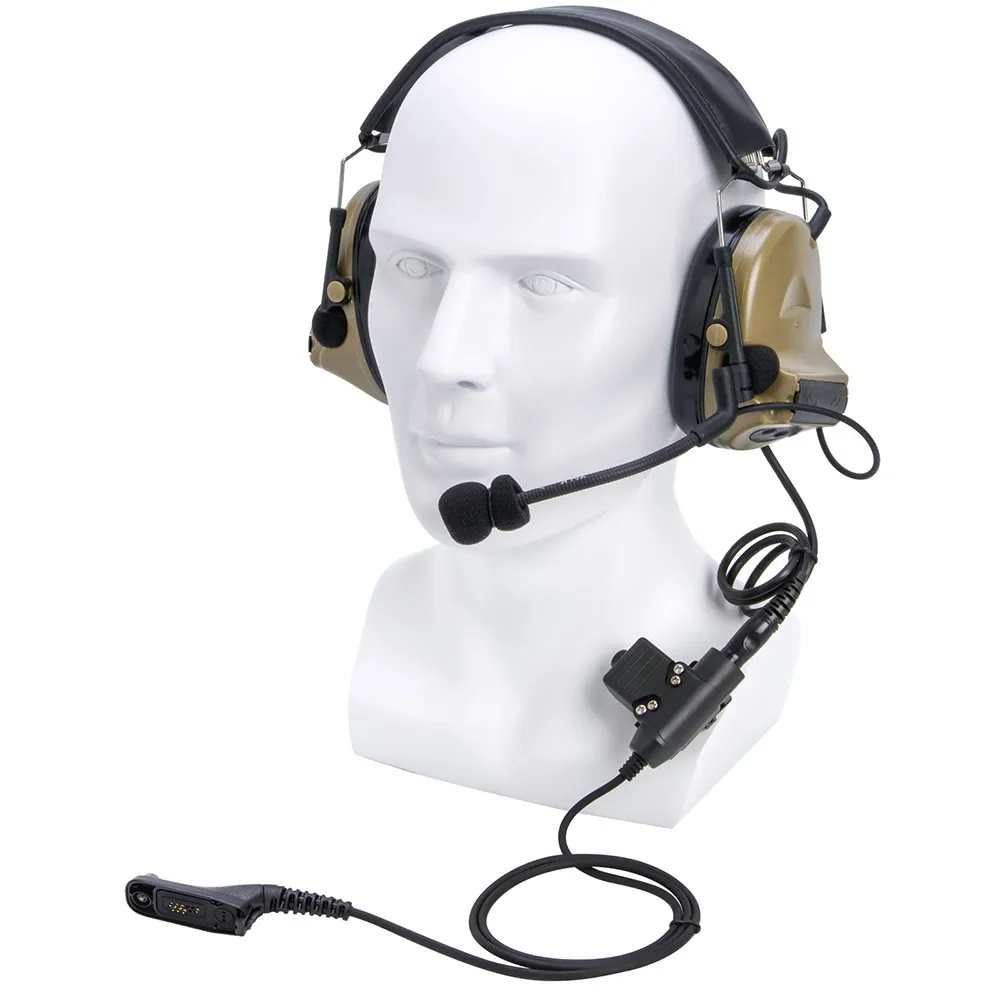 

U94 PTT+Brown Tactical Headset and Noise Reduction Hearing Protection Shooting Headphone for MOTOROLA XiR P8268 8260 APX 7000