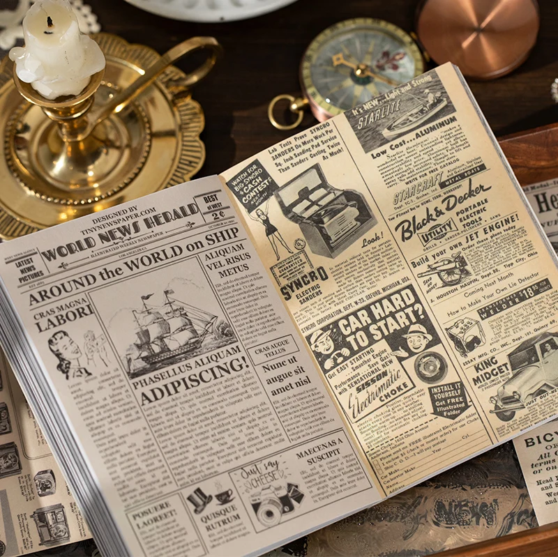 50 pieces Stickers This vintage style Times plant magazine old newspaper text tent decoration primer stickers 4 Choices