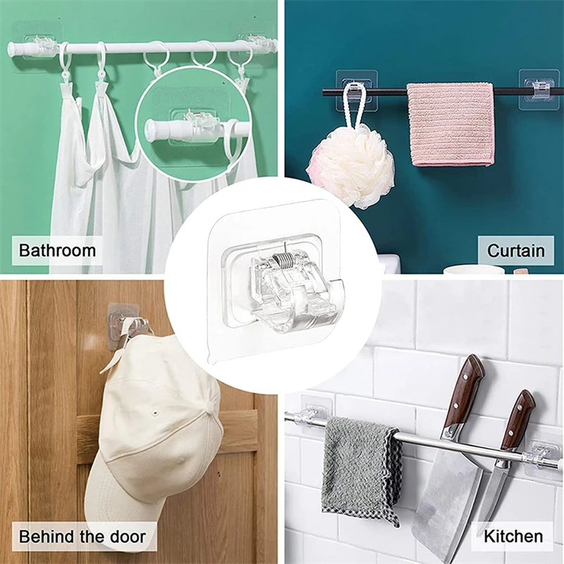 2Pcs/Set Adjustable Nail-Free Curtain Rod Holder Clamp Hooks Self Adhesive Brackets Fixed Hanging Clips