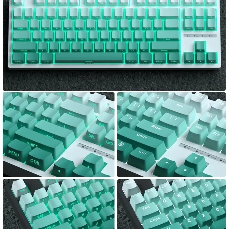 Keycaps Gradiente Verde Oem Perfil Backlit Transparente Seagrass Keycap Pbt Lado Top Impressão Keycap Algas Forgk61 87 104 Teclado - Imagem 4