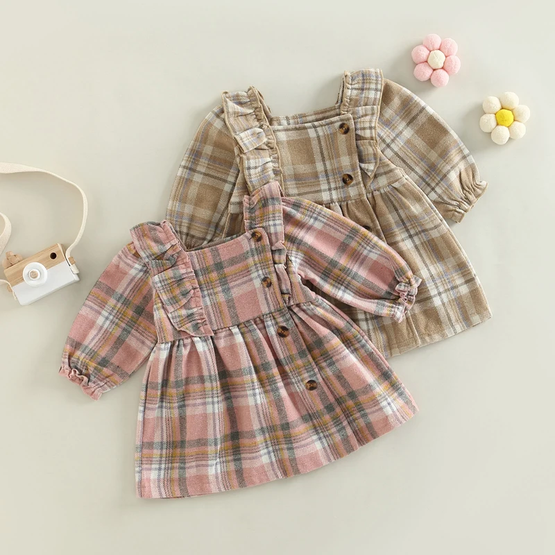 

Toddler Baby Girl Dress 2023 New Sweet Style Long Sleeve Princess Dress Plaid A-line Dress Kid Clothes Baby Vestido 0-3Y