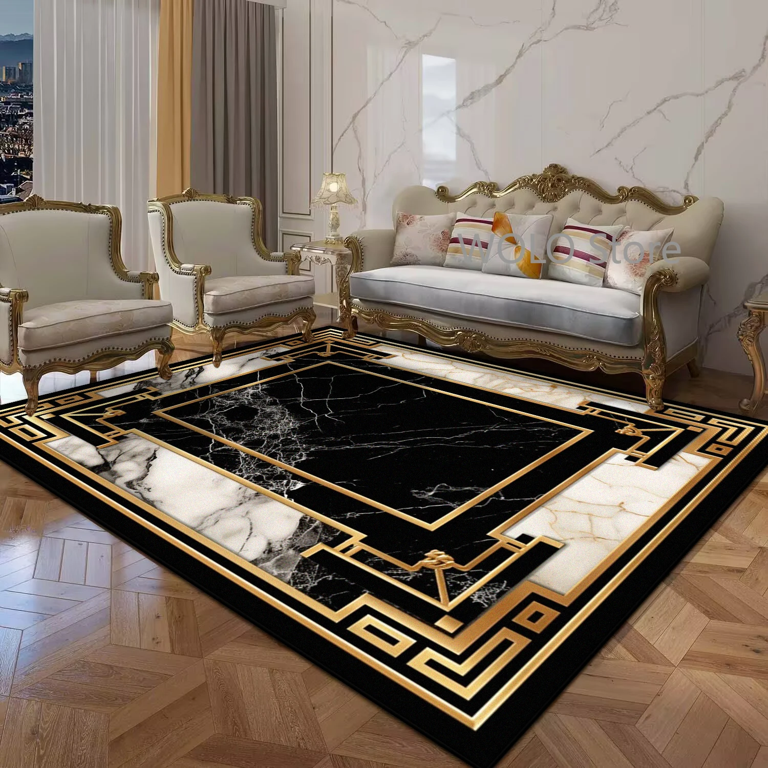 Black Gold Marble Luxury Rug 3
