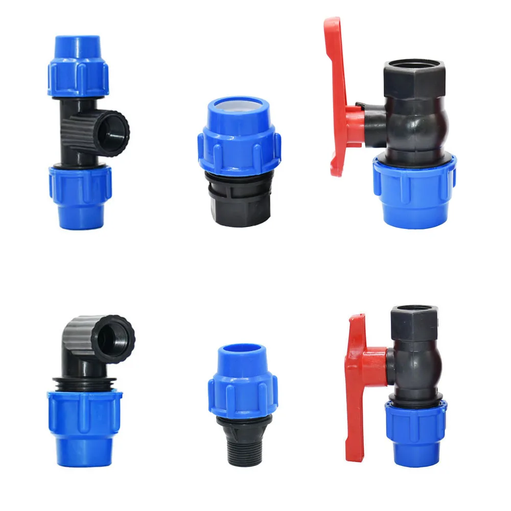 20/25/32/40/50/63mm Plastic PE Tube Tap Water Connector Tee Splitter Quick Valve Coupler Elbow End plug Irrigation Fittings best Watering & Irrigation Kits