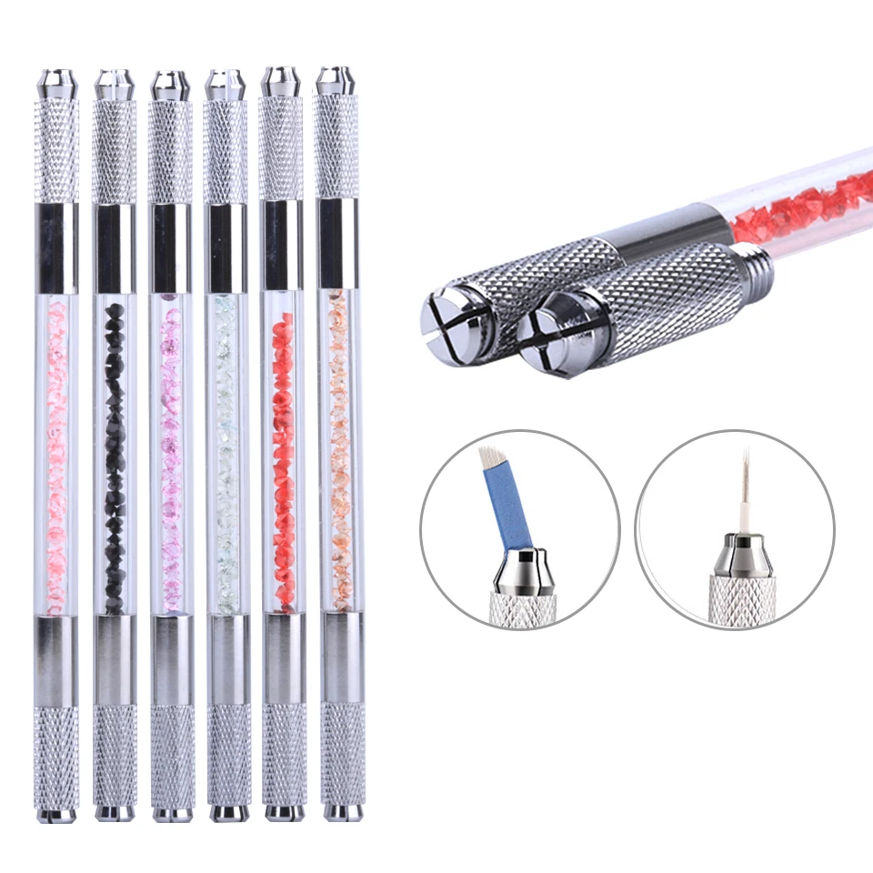 

NEWCOME Manual Double Crystal Acrylic Tattoo Pen Microblading Permanent Makeup Eyebrow Tools 2 Usage For Flat or Round Needles