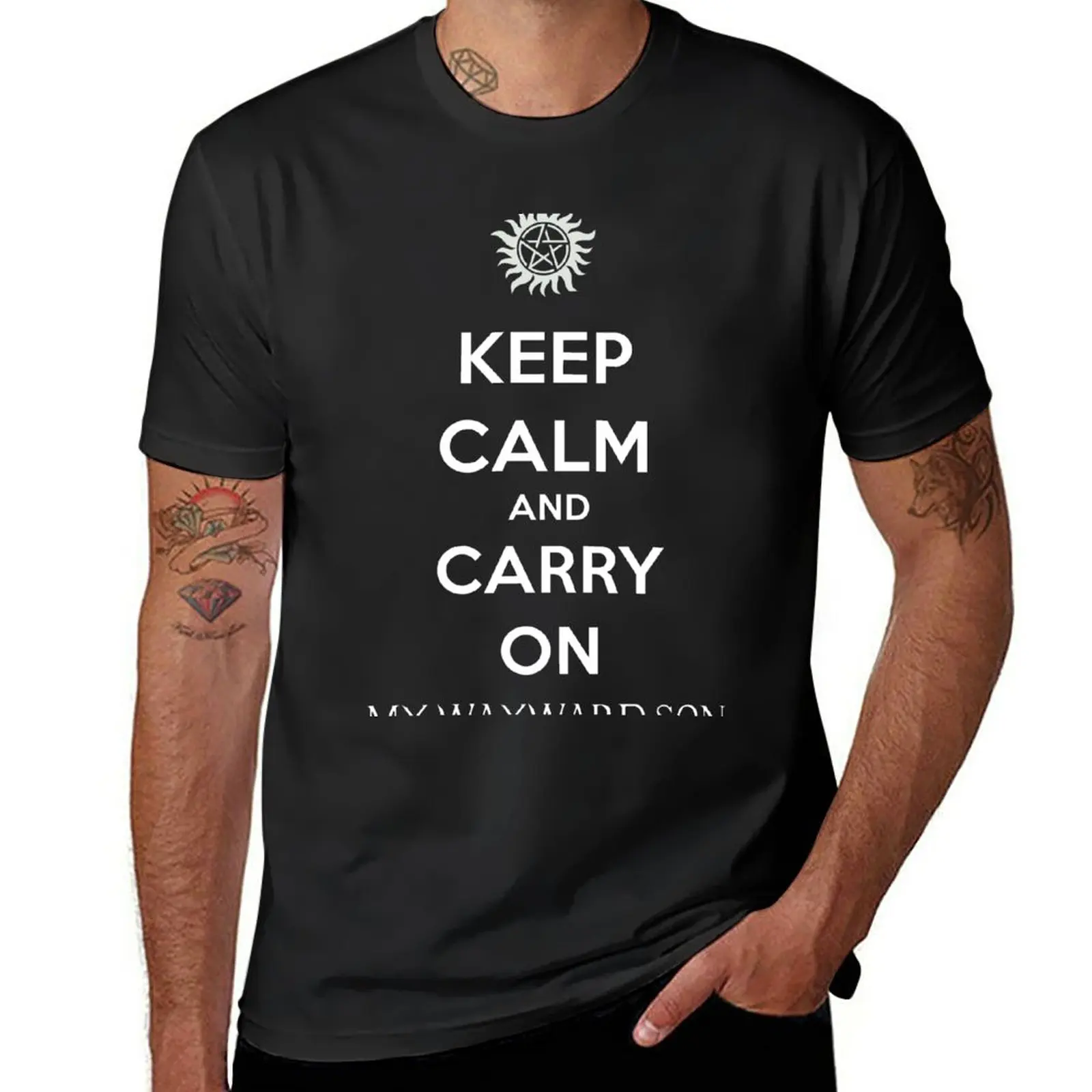 New Keep Calm And Carry On My Wayward Son T-Shirt Anime Clothes Magliette Grafiche Magliette Nere Per Uomo