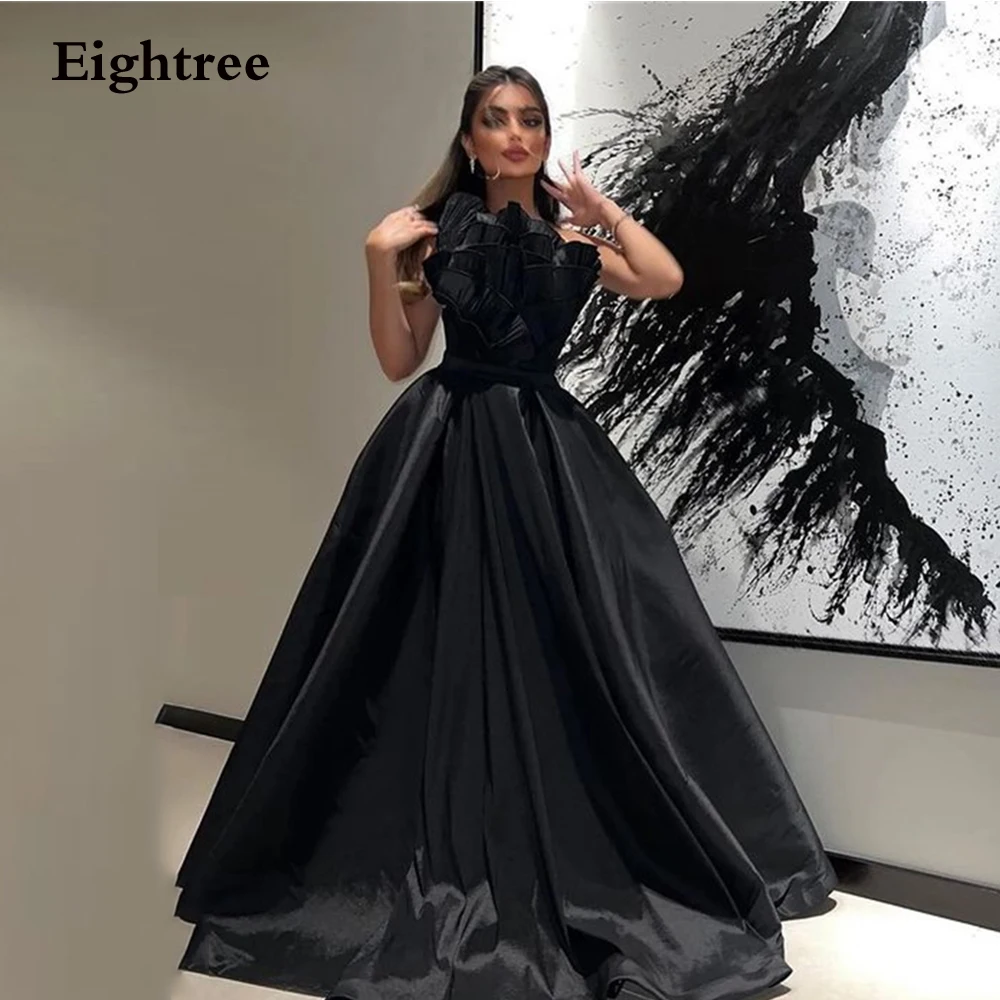 

Eighree Formal Saudi Arabia Prom Dresses Vintage Mermaid Black Ruffles Pleat Strapless Robes De Soirée Chic Long Evening Dresses