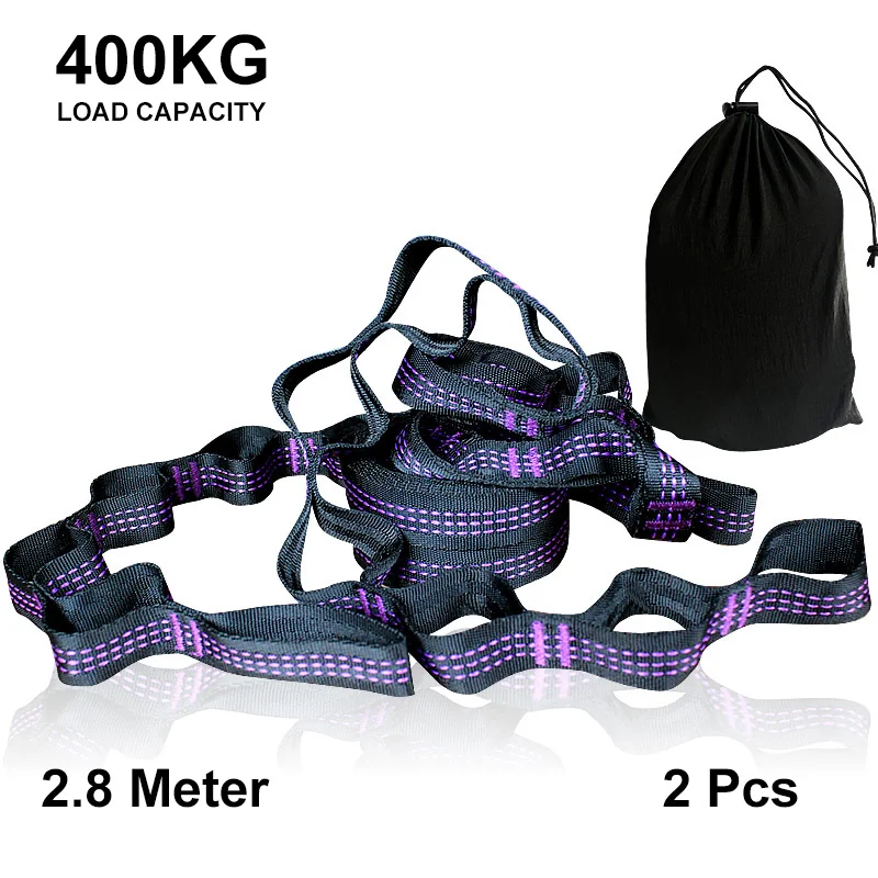 2Pcs Hammock Strap Rope Belt 280cm Tree Hanging Aerial Spare Part 400KG Load Outdoor Yoga Camping Hammock with Buckle