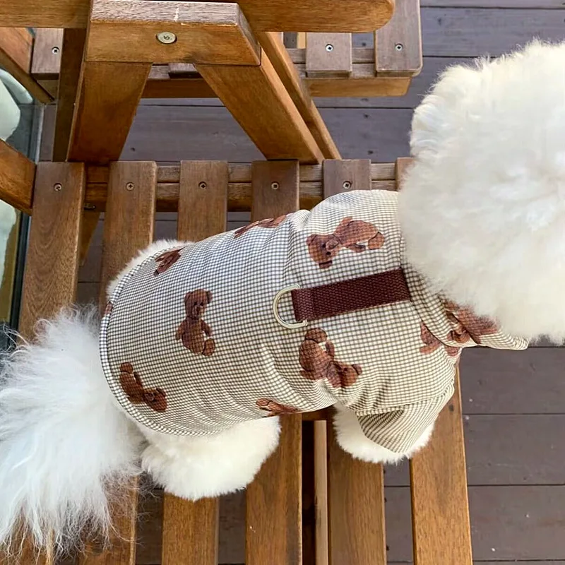 Jaqueta de algodão quente para animais, roupas pequenas e médias, casaco bonito na moda capuz, suéter de cachorro, poodle bulldog e maltês, outono e inverno