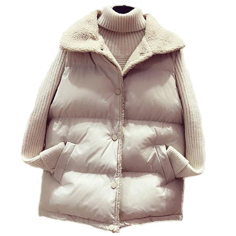 Women Lamb Cashmere Down Cotton Vest Coat 2023 Winter New Loose Sleeveless Jacket Plus Plus Size Vest Jackets