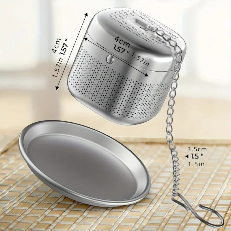 Loose Tea Ball, 304 Stainless Steel Ultra-fine Mesh Loose Tea Infuser, Retractable Chain Design Strainer with 1 Saucer
