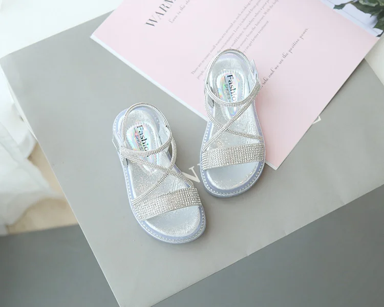 extra wide children's shoes 2021 Summer Girls Shoes Bling Sandals Kids Beach Shoes Cross-tied Children Sandal Crystal Princess Shoes Silver Baby Toddlers extra wide children's shoes