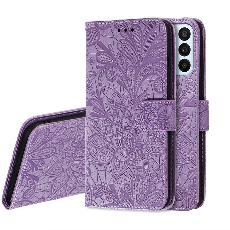 Floral Leather Flip Wallet Case – Elegant Flower Design with Card Slots and Stand Feature