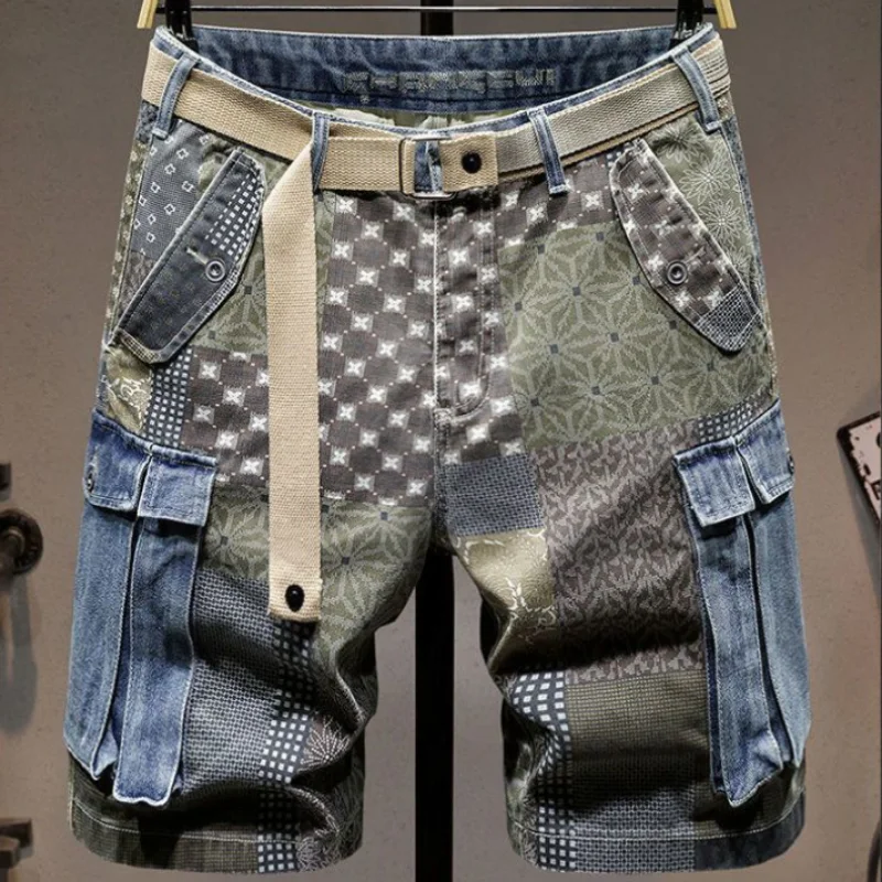 

Graphic Man Denim Shorts Multi Color Short Jeans Pants for Men Cargo Bermuda with Text Stretch Jorts Thin Blue Korean Fashion Xl