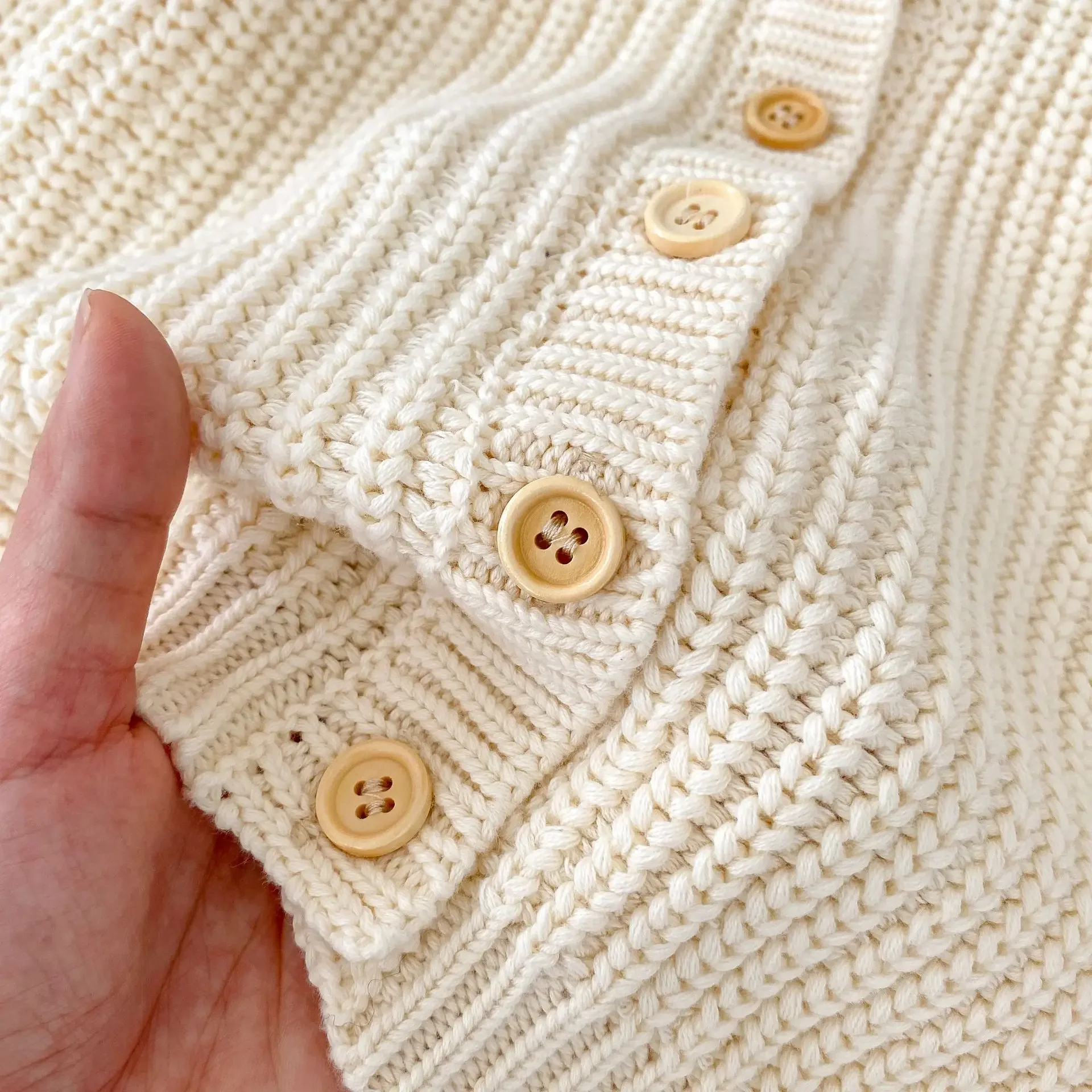 Baby Sweater Coat Autumn Solid Color Beige Knitted Girl's Sweater Long-sleeved Coat 0-3Year Kid's Cardigan