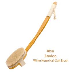 Luxurious Bamboo Curved Handle Bath Brush with Pig Mane Bristles, Foldable Design for Ultimate Bathing and Massage Experience (48cm White brush)