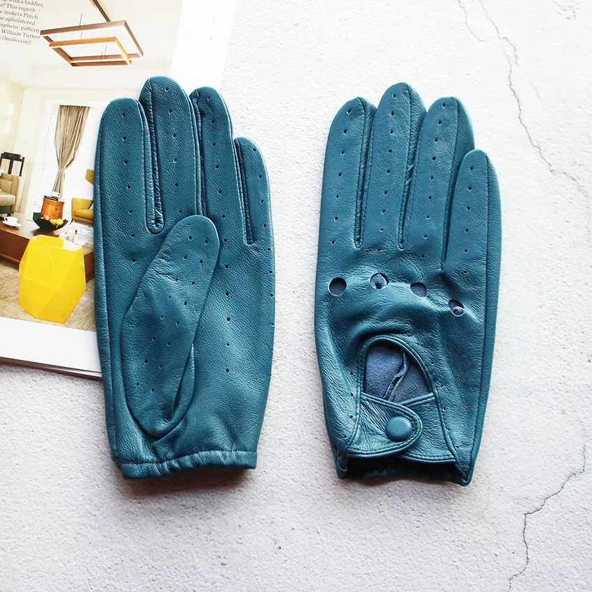 Women's Summer Full Finger Leather Gloves Breathable Single-Layer Sheepskin Fashionable Short Motorcycle Riding Gloves