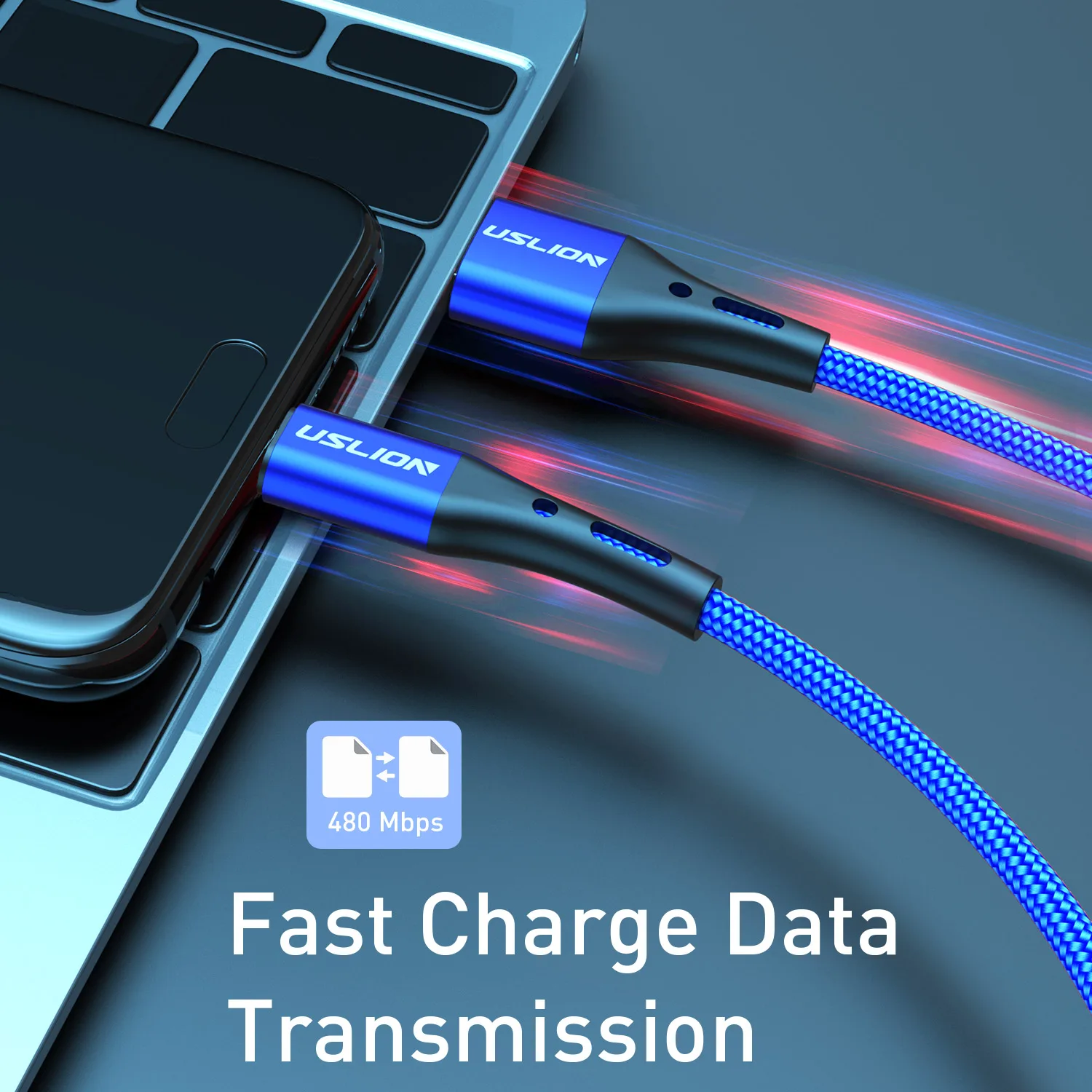 USLION Micro USB Cable Fast Charging For Samsung Xiaomi Android Redmi Note 5 Pro Data Cable Mobile Phone Charger Wire Cord Blue