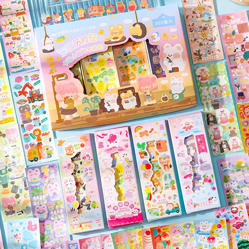 

4 box/lot Kawaii Rabbit Bear Animal Stickers Cute Decorative Stationery Sticker Scrapbooking DIY Diary Wholesale Stick Label