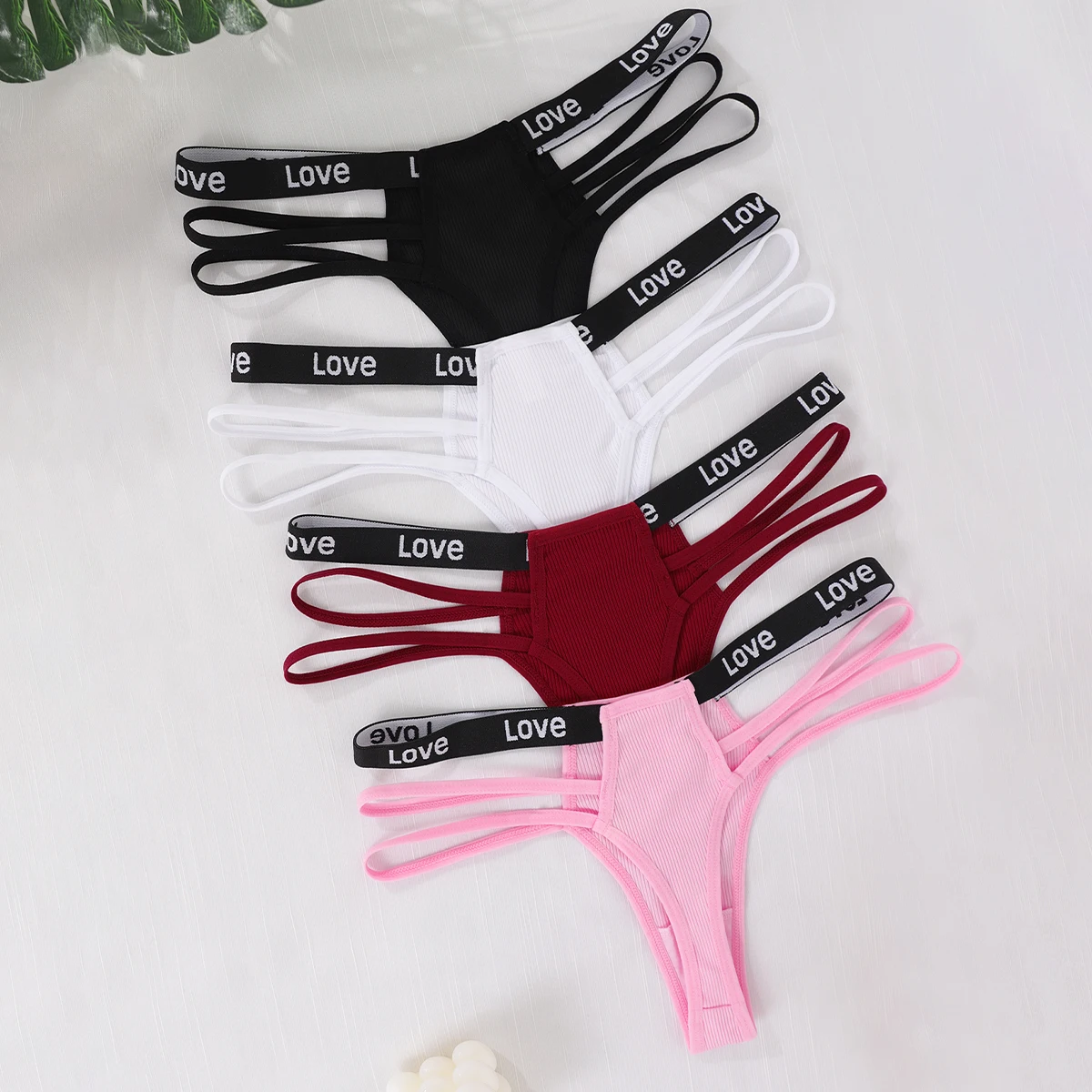 Ribbed Letter Thong Set Back
