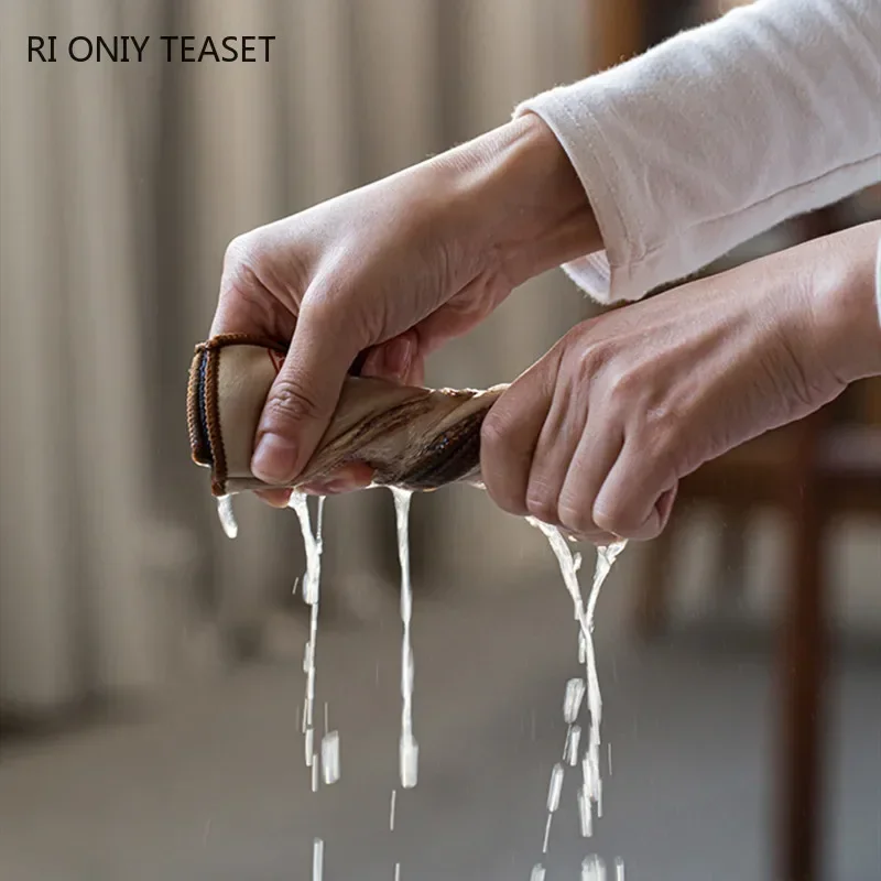 Tea Towel Chinese Painted Flower Pattern Thickened Tea Towel Plush Imitation Deerskin Absorbent Water Rag Tea Napkins Cloth Ceremony