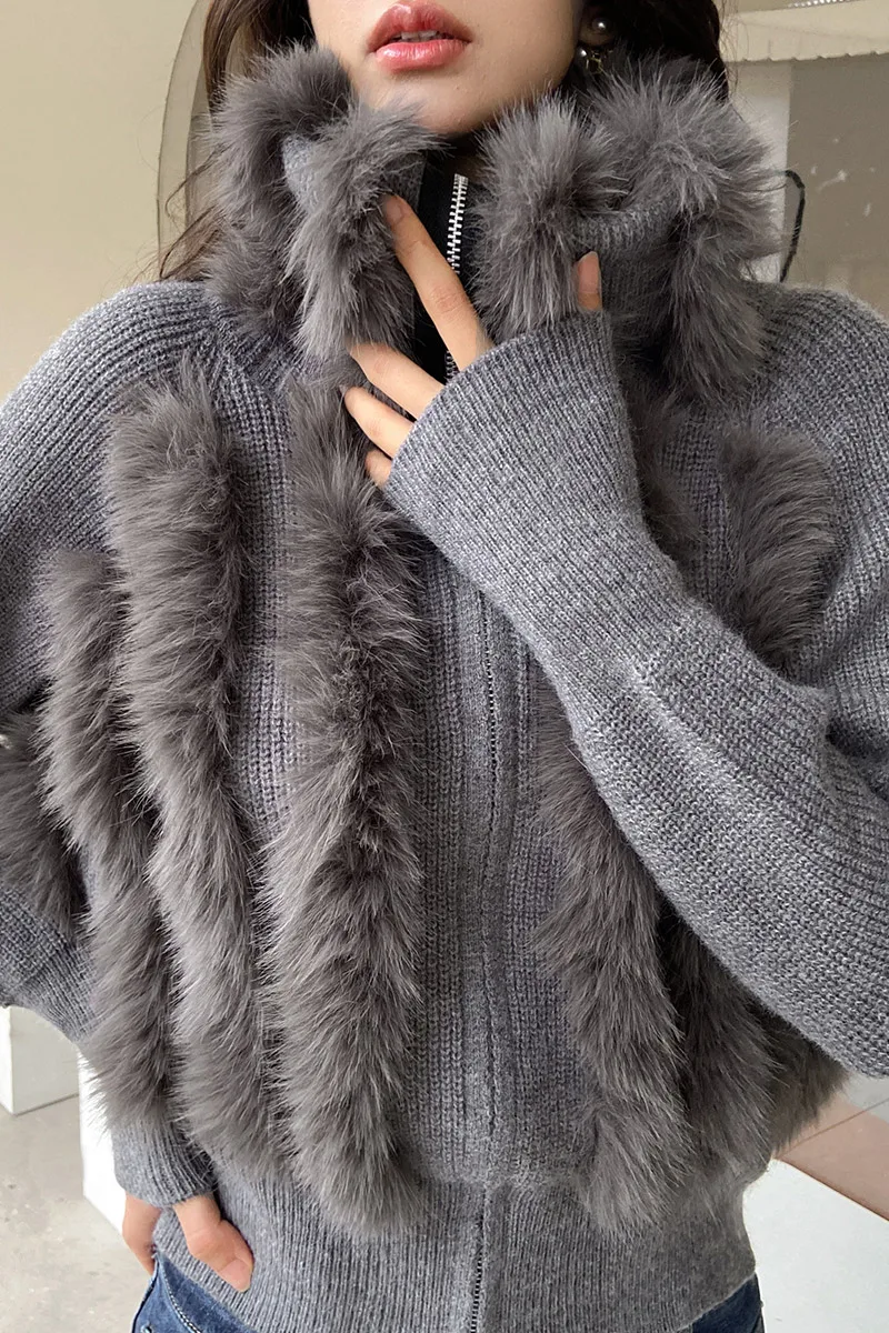 

Dabuwawa Knitting Winter Coat Women 2023 Christmas Turn Down Collar Lapel Zipper Sweater Jacket England Style DM1DKJ004