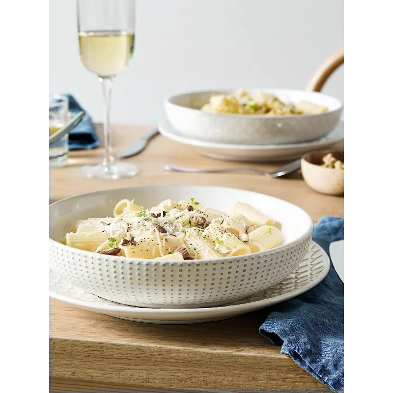 Dinnerware Sets 12 PCS, Ceramic Plates and Bowls Set (10" Dinner Plate + 8" Salad Dish + 26 oz Cereal Bowl) x 4, Oven safe