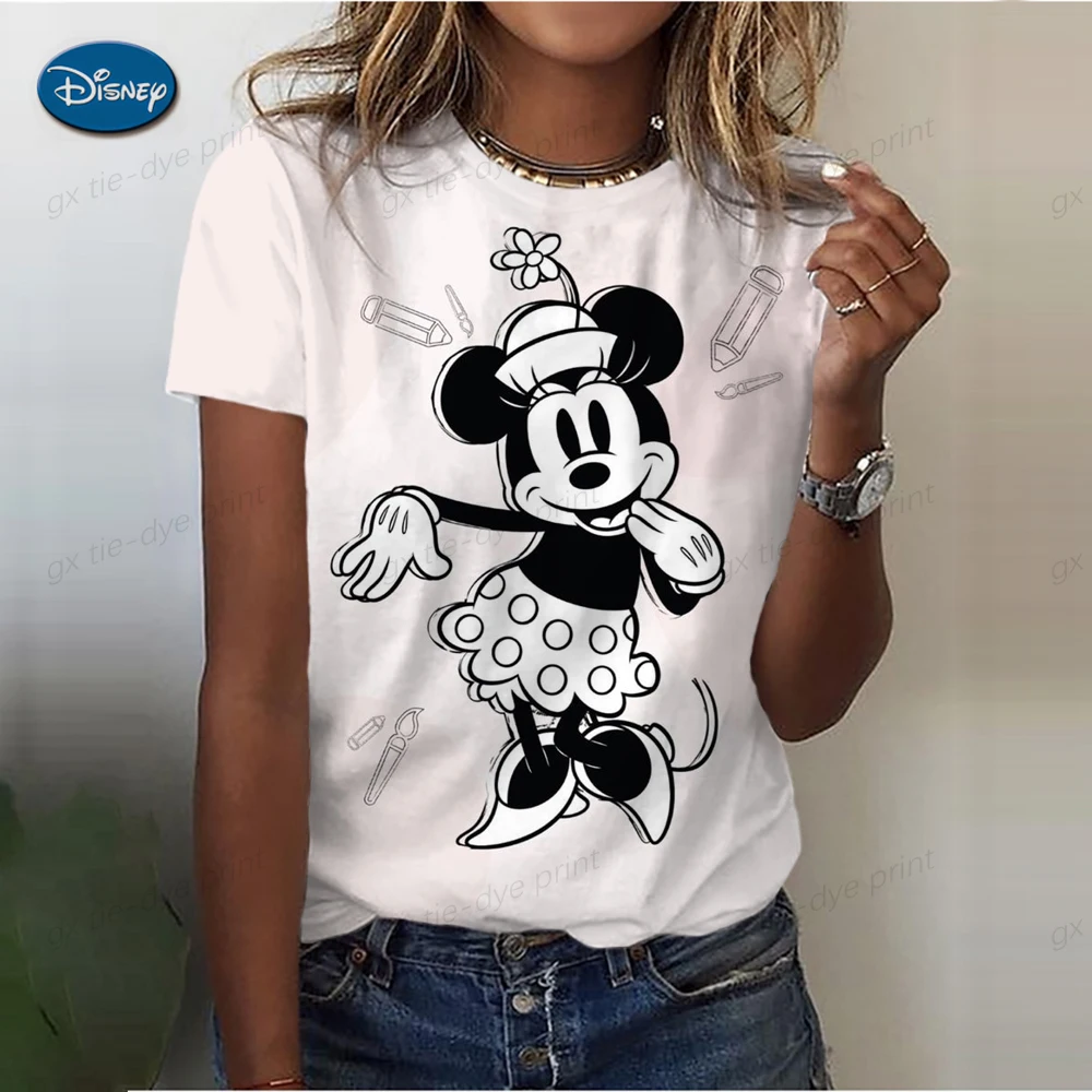 

Cute Mickey Mouse Funny T-Shirt Women'S Harajuku Street Dress Kawaii Cartoon Print White Round Neck T-Shirt Top Women'S T-Shirt