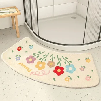 Tappetino in peluche ad arco semicircolare per doccia, modello di cartone animato, bagno, tappetino antiscivolo, WC, poggiapiedi assorbente d'acqua a forma di ventaglio 1