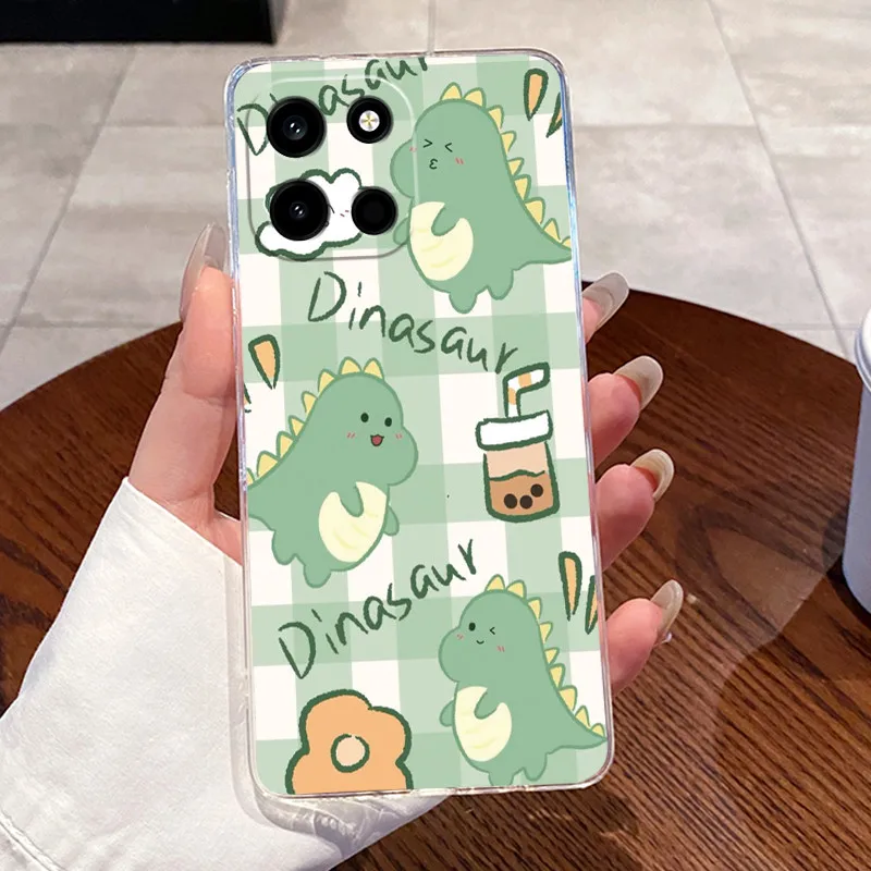 Clear Silicone Soft TPU Back Cover with Cute Cat and Rabbit Design - Protective Jelly Casing
