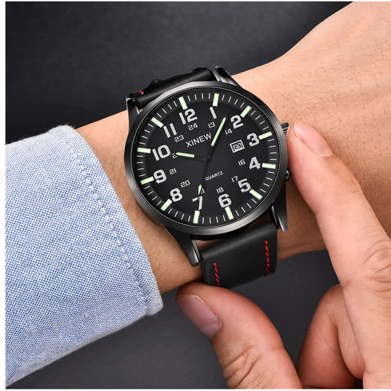 Men XINEW Brand Cheap Watches Students Children Fashion Leather Band Simple Sports Date Quartz Watch Kids Erkek Barato Saat 2024