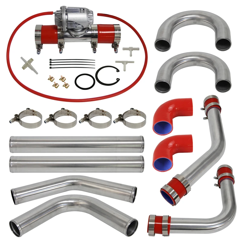 

Universal 2.25" 57mm OD Polished Intercooler Piping with Turbo Blow Off Valve Kit Black/Blue/Red
