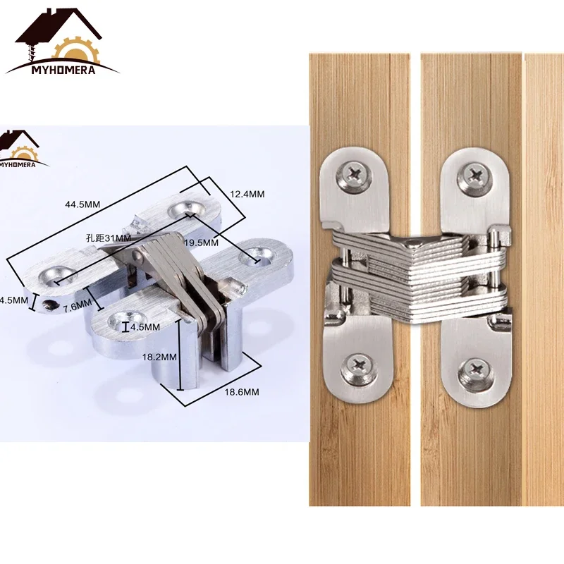Stainless Steel Hidden Hinges Built-in Concealed Cross Folding Door Hinge Furniture Hardware 10kg Heavy-loading 13*45mm