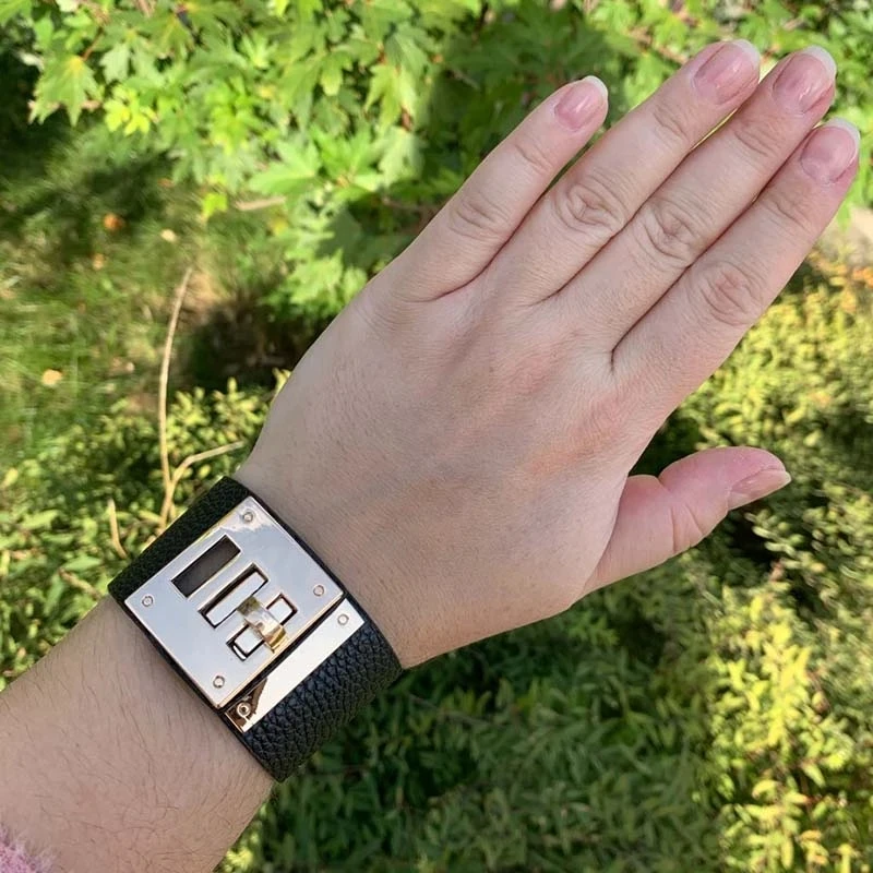 Gold Wrap Leather Bracelets Wide Wrist Femme Jewelry Gifts leather bracelet