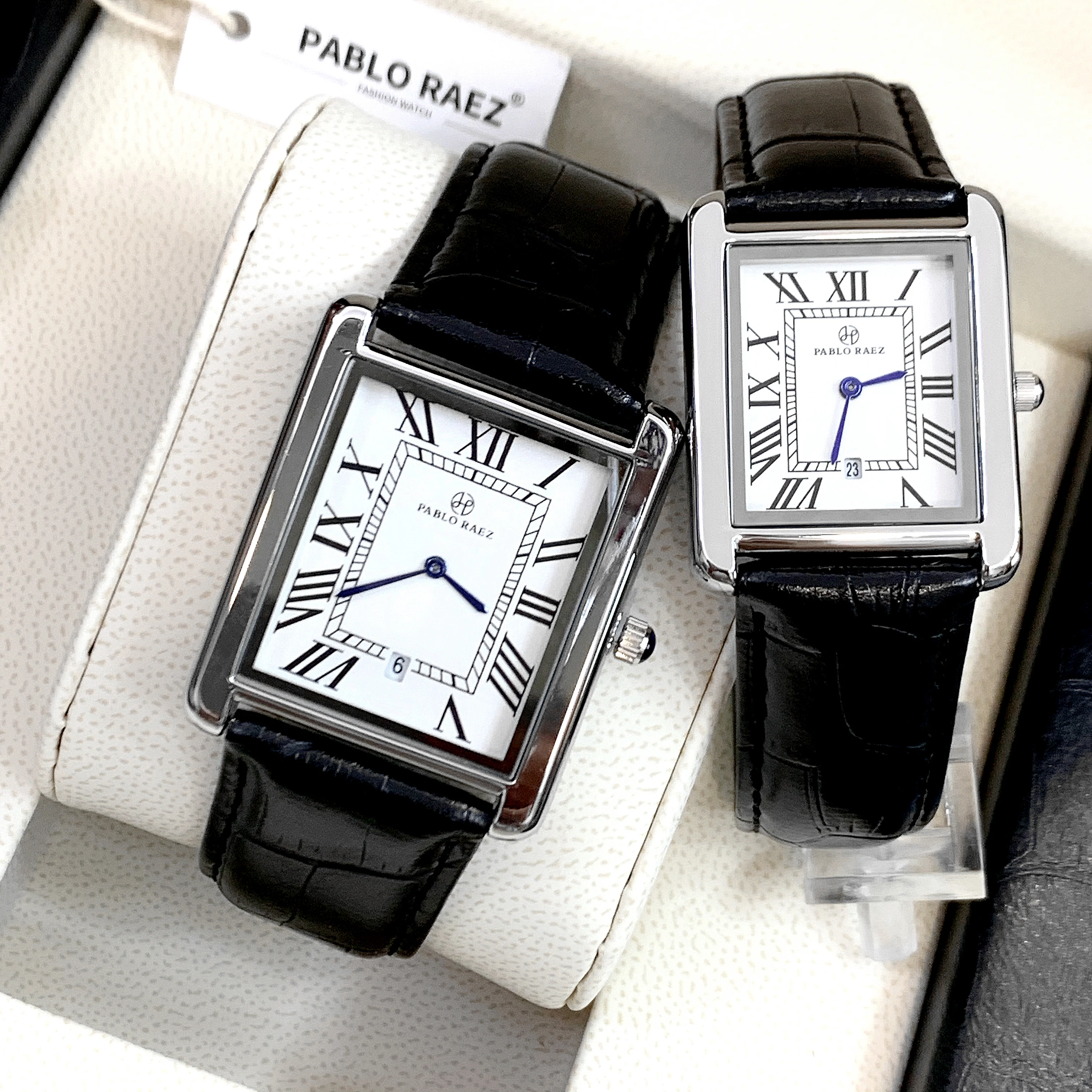 Fashion Couple Watches PABLO RAEZ Luxury Leather Lover Watch Fashion Dress Lady Man Wristwatch Square Women Montre Unisex Male Gift Casual Couple Clock