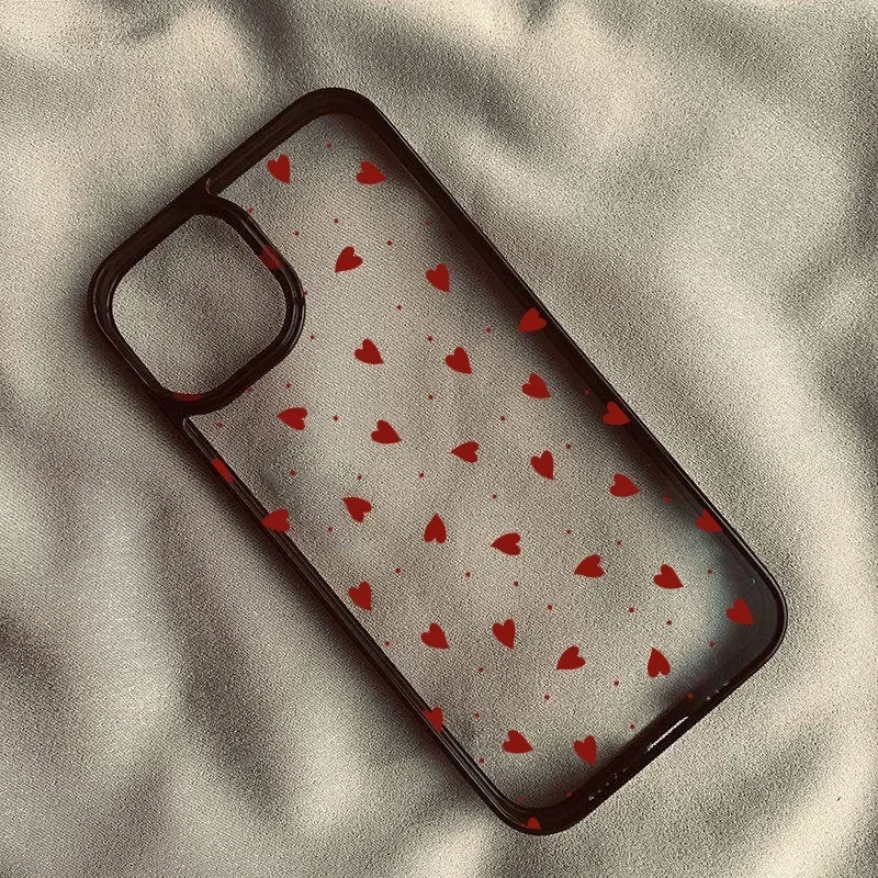 Chic Wine Red Love Heart Phone Case - Fashionable Pink Clear Hard Cover
