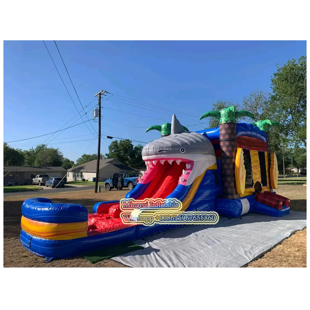 Giant White Shark Hot sale 3in1 inflatable Bouncer Slide pool Combo