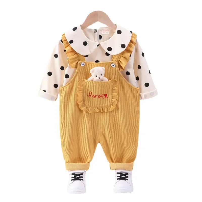 

Autumn Infant Polka Dot Overall Pants Clothing Set Toddler Spring Two-piece Set Fashion Baby Girl Clothes Overalls Outfits 1-6Y