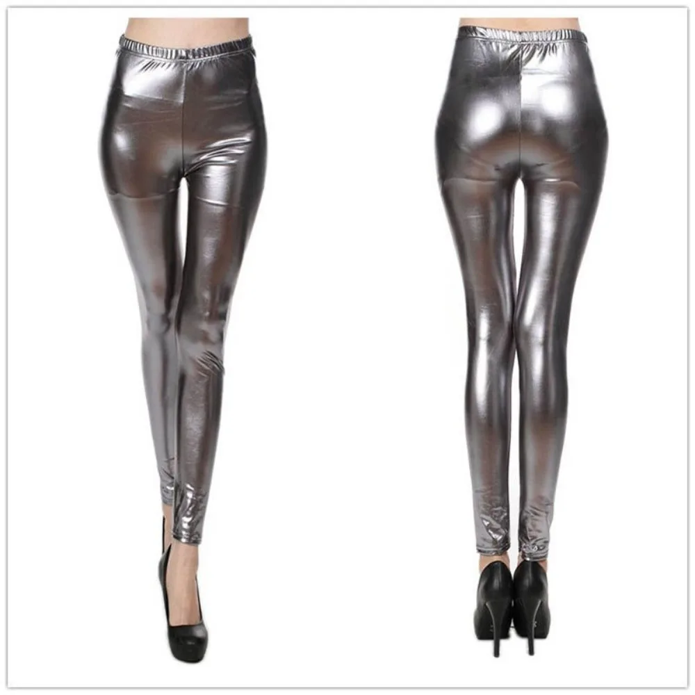 Invisible Open Crotch Outdoor Sex Women Bright Faux Leather Pants Sexy Yoga PU Leggings Sports Casual Tights Dance Club HotPants