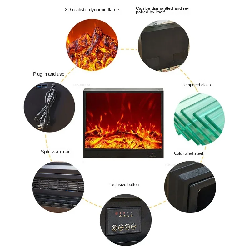 Electric Fireplaces Simulated Flame Decorative Cabinet Heater Nordic Home Decoration Living Room Embedded Fake Fire TV Fireplace