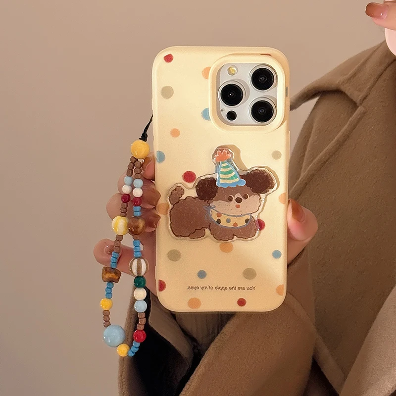 Cartoon Cute Puppy Polka Dot Pattern Case For iPhone 16 Pro Max 15 13 14 12 16 Plus Soft Silicone TPU Phone Back Cover