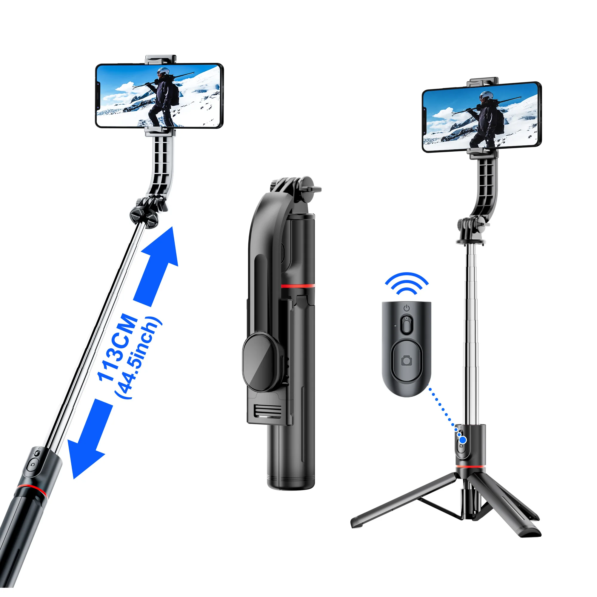 Selfie Stick 1130mm Extended Wireless Bluetooth Stabilizer for Android IOS Smartphone