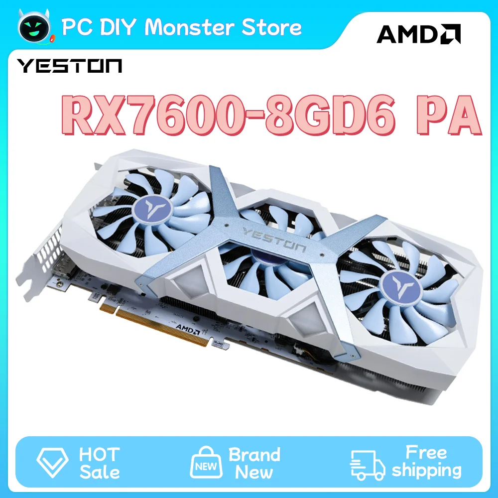 Radeon RX7600-8GD6 Graphics Card GDDR6 8G 128Bit Gaming GPU RX 7600 8GD6 GPU PA Desktop AMD Gaming Video Card placa de vídeo